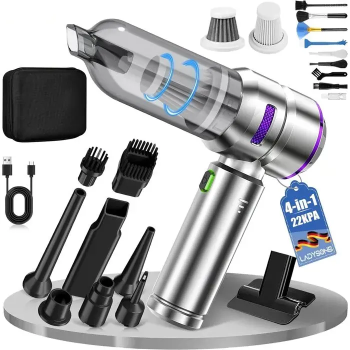 Aspirateur à main sans fil - 4 en 1 : aspiration soufflage pompage nettoyage