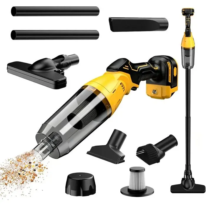Aspirateur à main sans fil - Compatible Dewalt 18 V/20 V - 22 000 Pa - 4 buses - Réservoir 600 ml