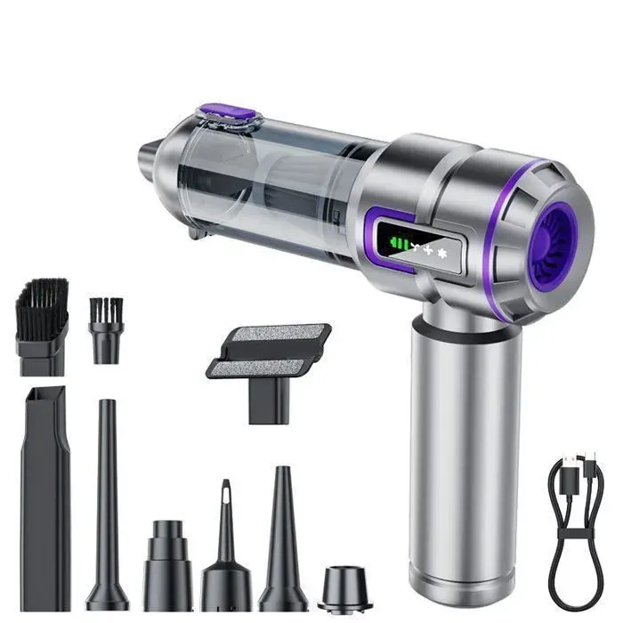 Aspirateur à main sans fil - HIBA - 4-en-1 16000Pa - 16 kPa haute vitesse - 3×18650 6000mAh - 9 embouts Type-C