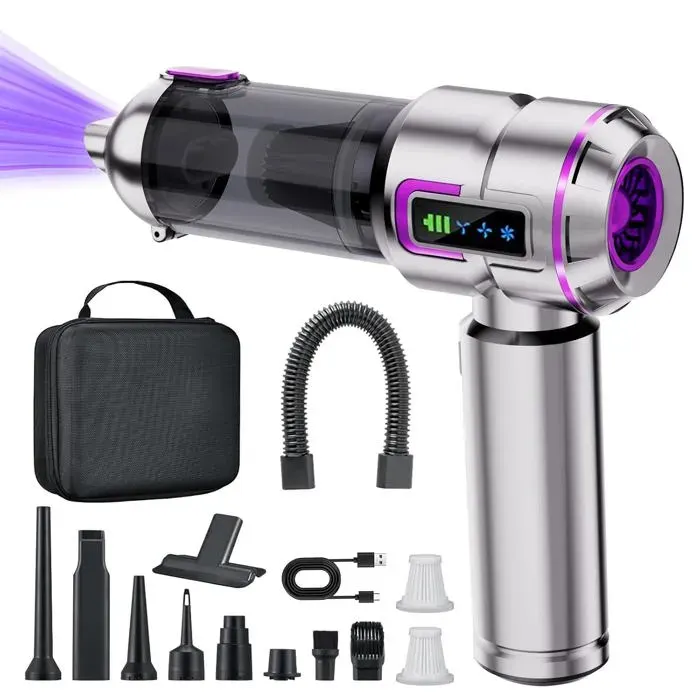 Aspirateur à main sans fil rechargeable 27000 Pa pour voiture - 6000 mAh sans brosse filtre HE compact