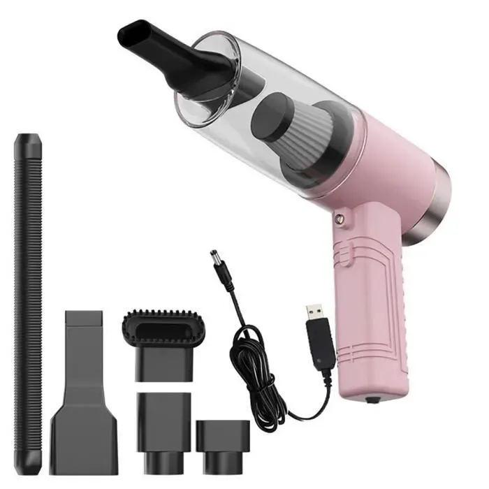 Aspirateur à Main Sans Fil Rechargeable 4500Pa Pour Ménage Voiture Animaux Canapé-rose Label