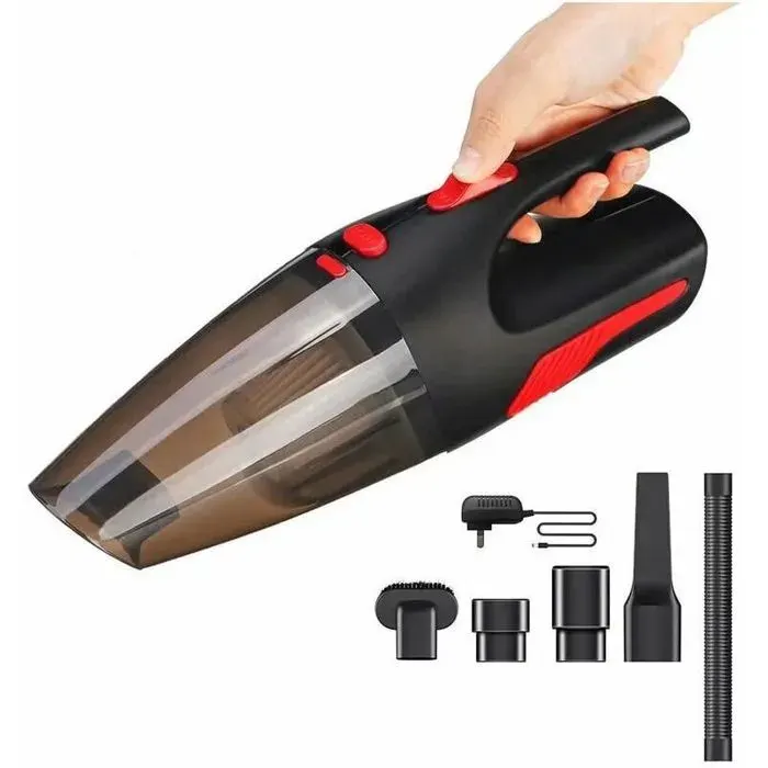 Aspirateur à main sans fil rechargeable 5000 PA HEPA cyclonique 120W batterie lithium 2200 mAh nettoyage humide/sec pour voiture