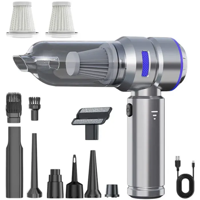 Aspirateur à main sans fil rechargeable mini aspirateur pour voiture maison et poils danimaux. Design compact et pratique.