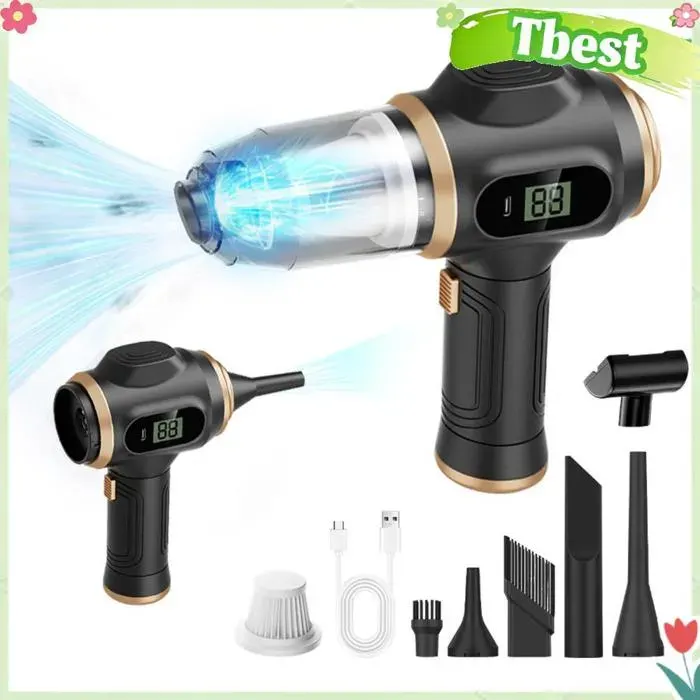 Aspirateur à main - TBEST - Portable sans fil - 5000 Pa - Batterie 3000 mAh - Plusieurs buses — coloris Noir
