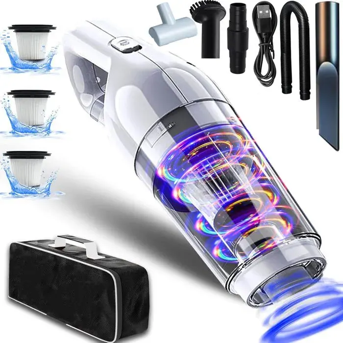 Aspirateur À Main15000Pa Aspirateur Voiture Sans Fil Puissant Portable Mini 120WMultifonctionnel Avec 3 Filtres Hepa Aspirateur D