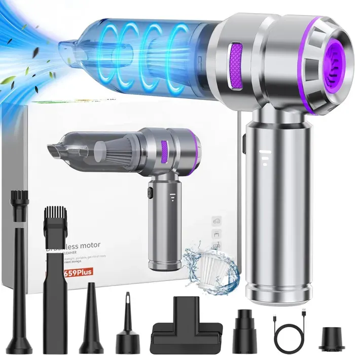 Aspirateur à Main16000 Pa Aspirateur Voiture Puissant sans Fil Portable USB Rechargeable pour Voiture Animaux Maison Argent
