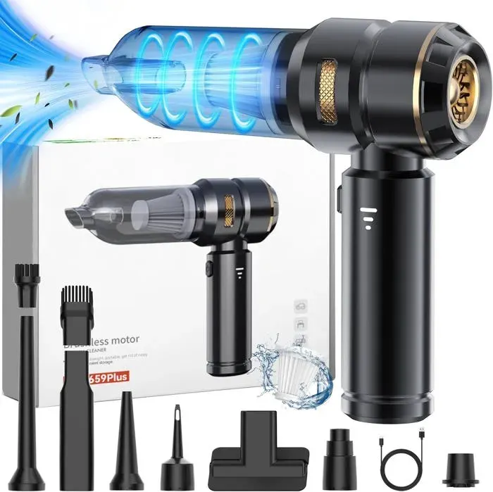 Aspirateur à Main16000 Pa Aspirateur Voiture Puissant sans Fil Portable USB Rechargeable pour Voiture Animaux MaisonNoir