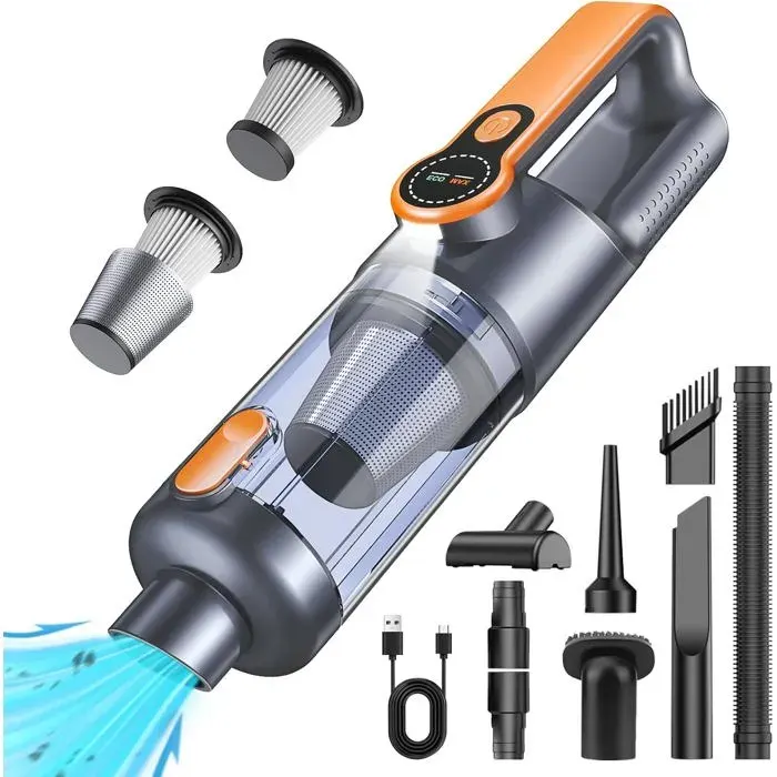 Aspirateur à Main26000Pa Aspirateur sans Fil PuissantDépoussiérage par Simple PressionMoteur sans BalaisFonction 4-en-1Orange