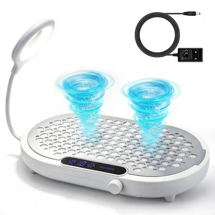 Aspirateur à Ongles de Table Silencieux Moteur Sans Balais Double Flux Filtre Lavable Lampe LED USB pour Manucure Pro