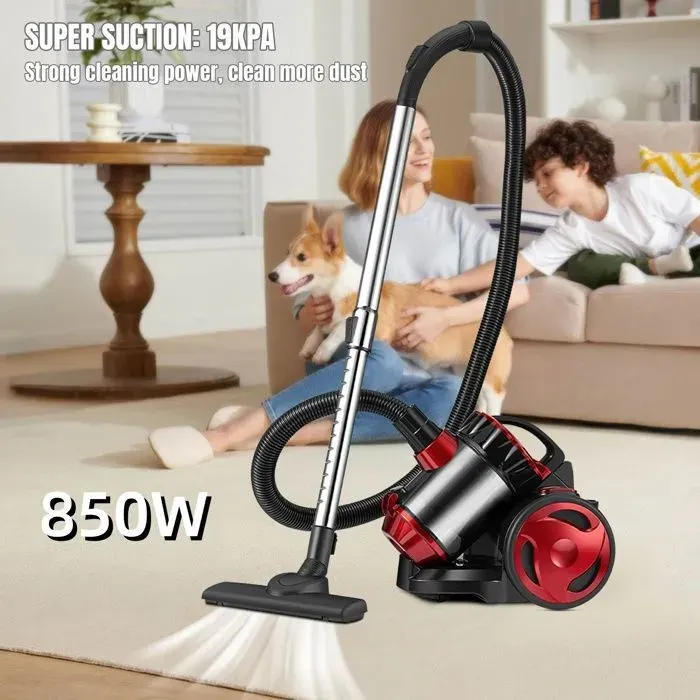 Aspirateur avec sac - 2000W - 19KPA - 4.5m - Capacité 1.5L - Aspirateur léger pour Tapis et Sols durs - Rouge