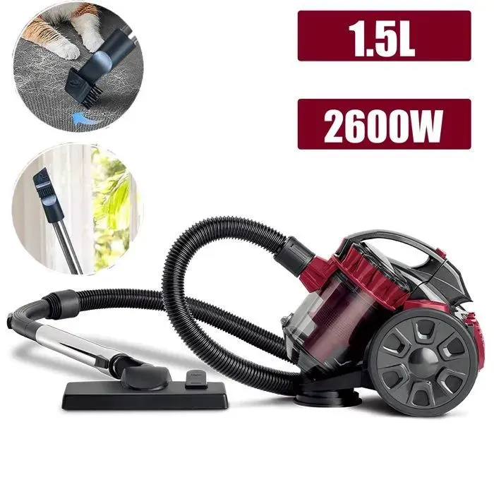 Aspirateur avec Sac 2600 W Puissant avec Brosse 2 en 1 Haute Filtration 15 L pour Sols Durs Tapis et Poils danimaux