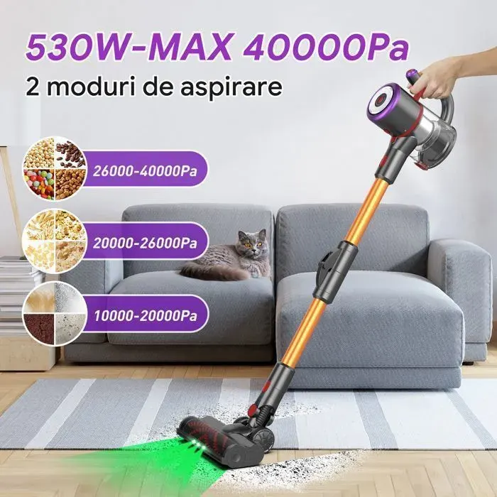Aspirateur Balai 550W Puissant 53min Autonomie Filtration 5 Étapes Anti-Poils dAnimaux