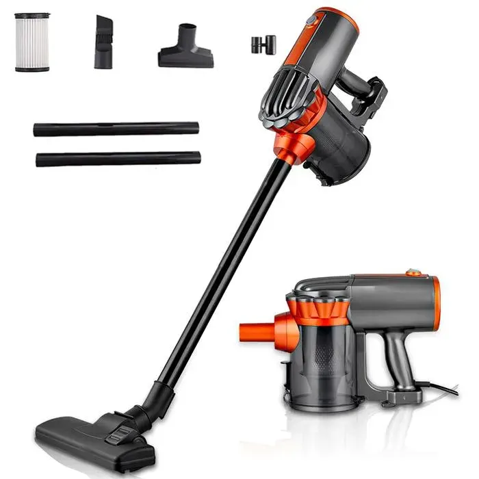 Aspirateur Balai Aspirateur 2-en-1 à forte puissance daspiration Aspirateur sans sac Câble 5 m Silencieux 600W 16000Pa 1.5L — coloris Rouge