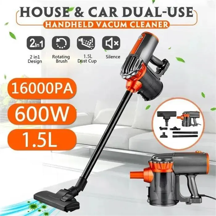Aspirateur balai - Aspirateur sans sac - 16KPa/600W/1.5L - Filtration Efficace - Silencieux - Aspirateur puissant 2 en 1
