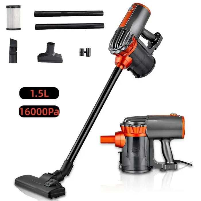 Aspirateur Balai avec Fil 600W 16Kpa Aspirateur Balai Puissant 2 en 1 Cable de 5 m 15 L Aspirateur Balai pour Tapis Sols Durs