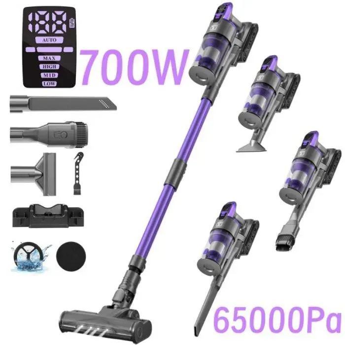 aspirateur balai avec fil pour poil animaux performance 65KPa 700W aspirateur multifonction 8‑en‑1 autonomie 70min batterie 9x290