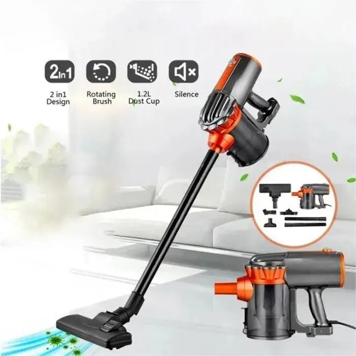Aspirateur Balai Filaire - 16 000 Pa Aspiration Puissante - 1.5L - Multifonction pour Sols Durs Canapés Escaliers - Silencieux — coloris Rouge