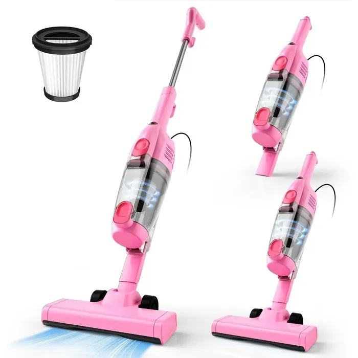 Aspirateur balai filaire rose - Vazone - 20000 Pa - 600 W - 3 en 1 - 166 kg - Câble 5 m - Réservoir 1 L