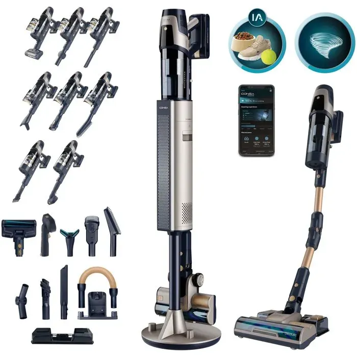 Aspirateur Balai Laveur - CECOTEC RZ90 AI AquaPet Flex Connected - 310 AW - 110 min - 200 m² - Or