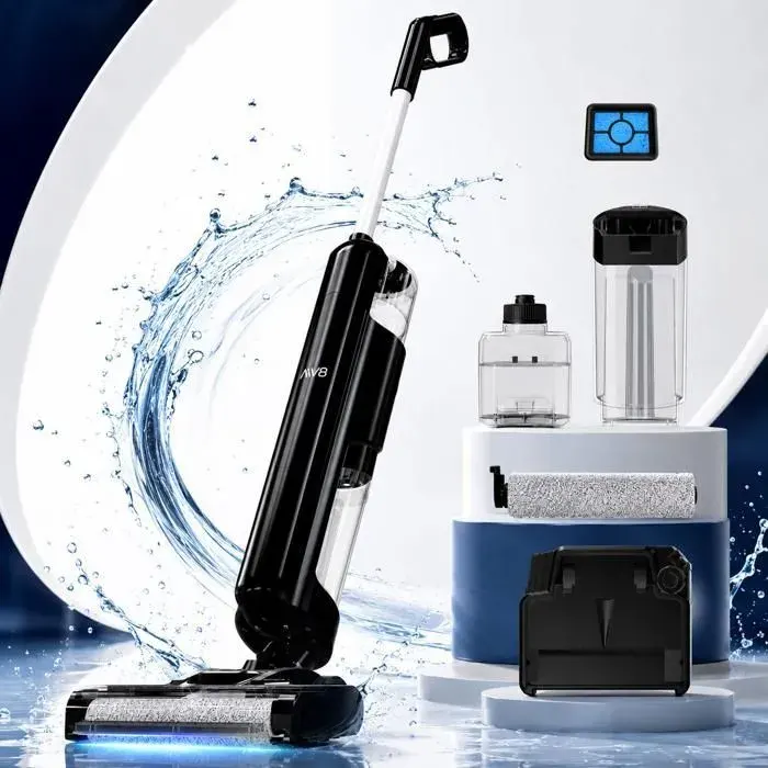 Aspirateur balai laveur sans fil - TURBOTRONIC - AIV8 - Humide/sec - Réservoir 600 ml - Autonomie 22 min — coloris Noir