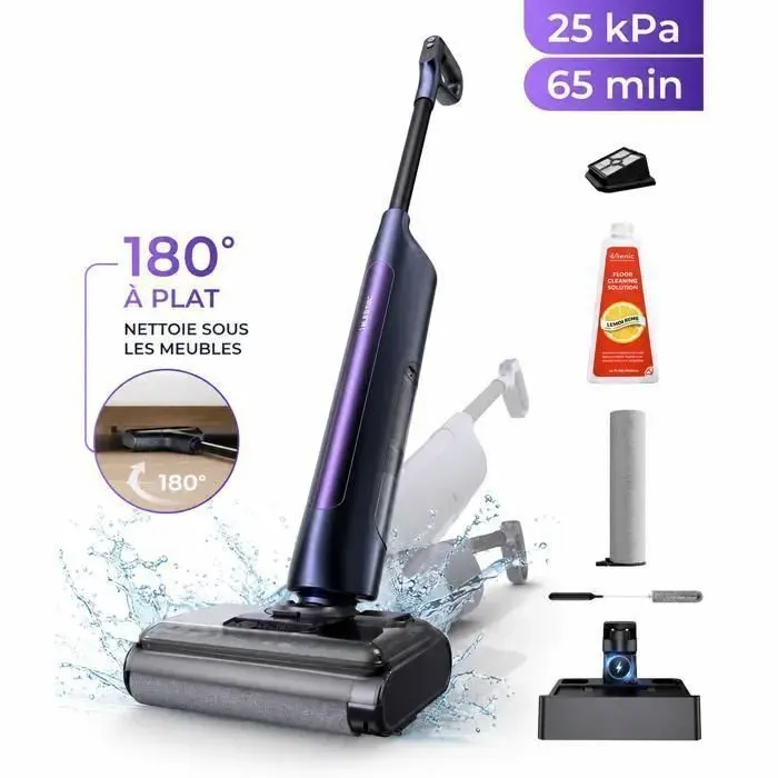 Aspirateur Balai Laveur Ultenic AC1 Flex Dernière générationDesign Plat à 180° Humide et Sec 15 L Nettoyage des Bords 0mm