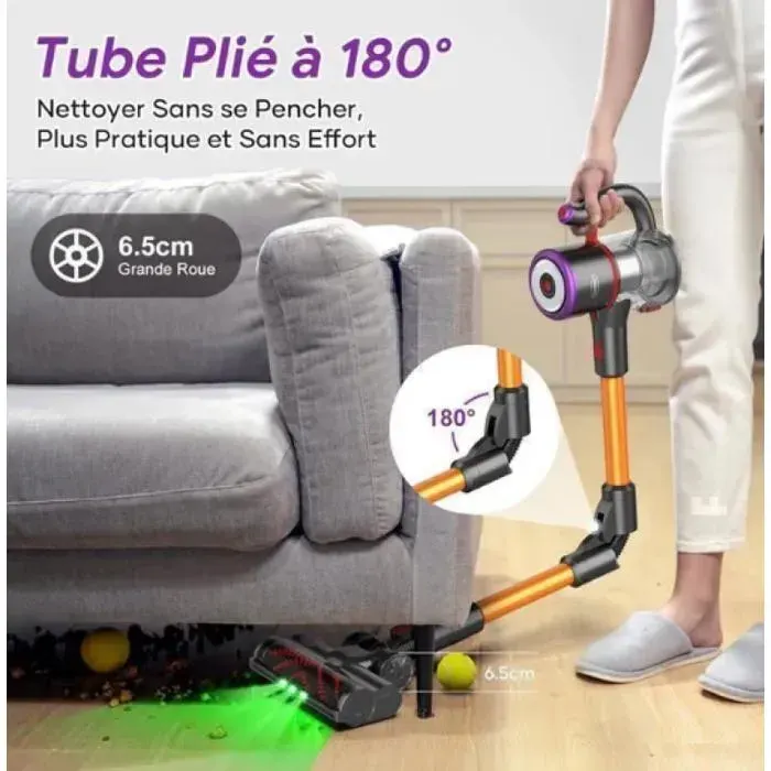 Aspirateur Balai Promo 550W 45kPa Batterie 6x3200mAh Autonomie 53 Min Filtration 5 Étapes Bac 16L- LED vert ASPIRATEUR BALAI