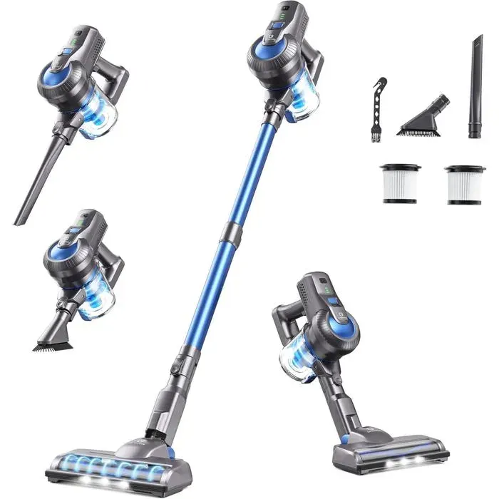 Aspirateur Balai Sans Fil 190W Léger Et Silencieux 6 En 1 Autoportant Batterie Amovible 30Min Sols Tapis