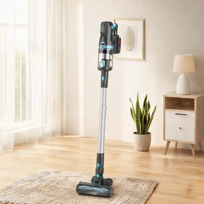 Aspirateur balai sans fil 2-en-1 soft gray 300 W autonomie 60 min filtration HEPA