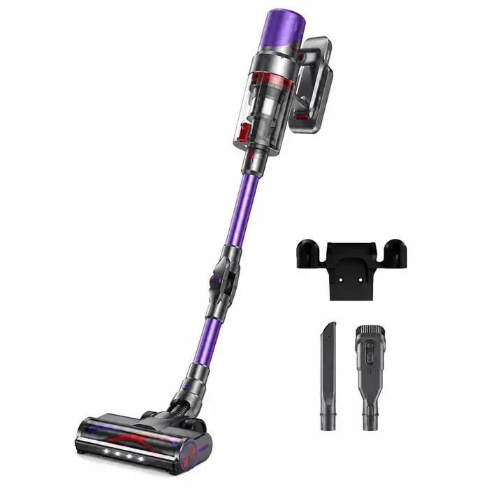 Aspirateur Balai Sans Fil 250W Pliable 2 en 1 Batterie Rechargeable Brosse Motorisée Filtre Lavable 08L Violet