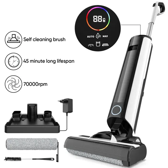 Aspirateur balai sans fil 3 modes de fonctionnement 40 minutes dautonomie surface de nettoyage jusquà 140 m² blanc.