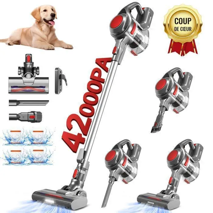 Aspirateur Balai Sans Fil 42000 Pa/ 55 min Autonomie avec 5 en 1 Système de Filtration et Moteur sans Balais