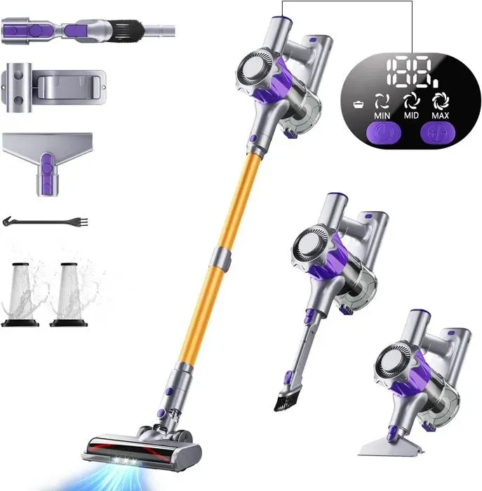 Aspirateur Balai Sans Fil 450W/40Kpa50 Minutes Autonomie Aspirateur Sans Fil Puissant Avec Écran IntelligentAspirateur Balai Puis
