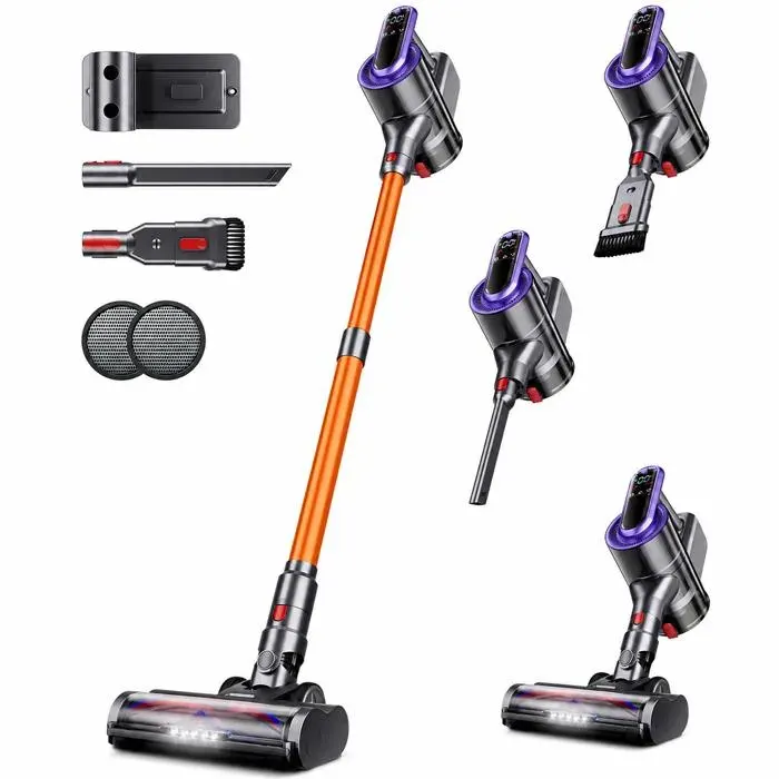 Aspirateur Balai sans Fil - 45Kpa/50Min - 3 Modes -Affichage LED - Tube Télescopique - Anti Emmêlement pour Sols Durs Moquettes