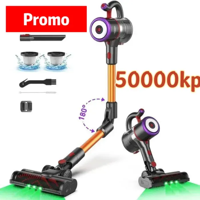 Aspirateur Balai sans fil 45Kpa/53min- Modèle Silencieux- Filtration cyclonique en 5 étapes pour Tous Sols vert ASPIRATEUR BALAI