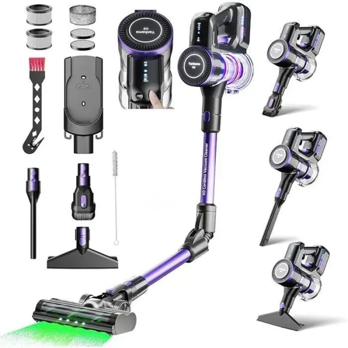 Aspirateur Balai sans Fil 45Kpa Aspirateur sans Fil Puissant 550W Aspirateur Pliable 60Min Autonomie LED pour Poils
