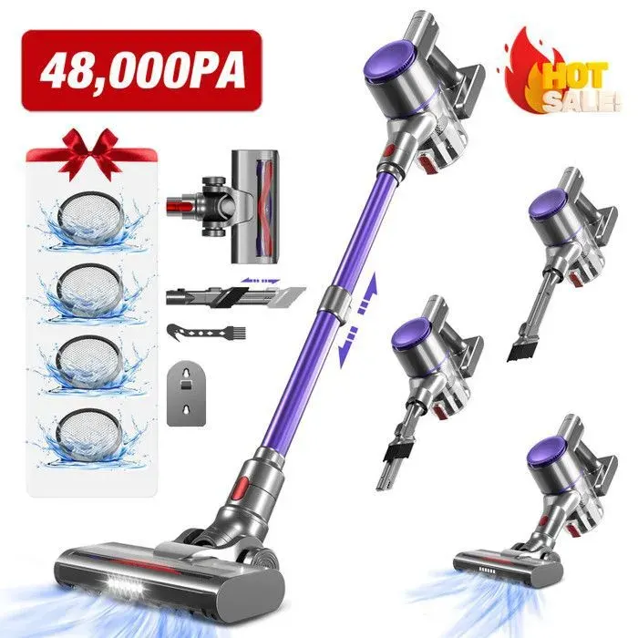 Aspirateur Balai sans Fil 48000Pa/500WAspirateur sans Fil 55min AutonomieFiltration à5 niveaux18L CapacitéMultifonctions 6en 1