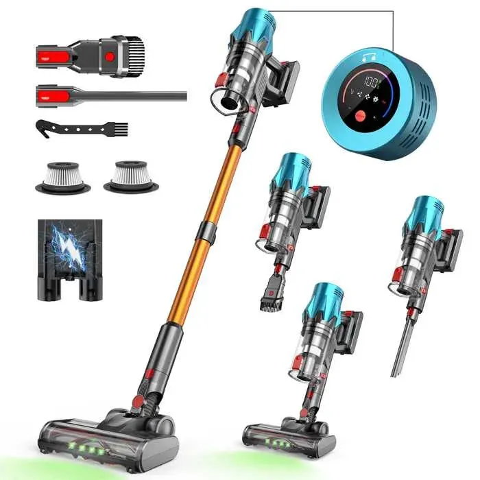 Aspirateur balai sans fil 550W 35KPA LED tactile 40min autonomie moteur brushless multi-buses support mural maison voiture