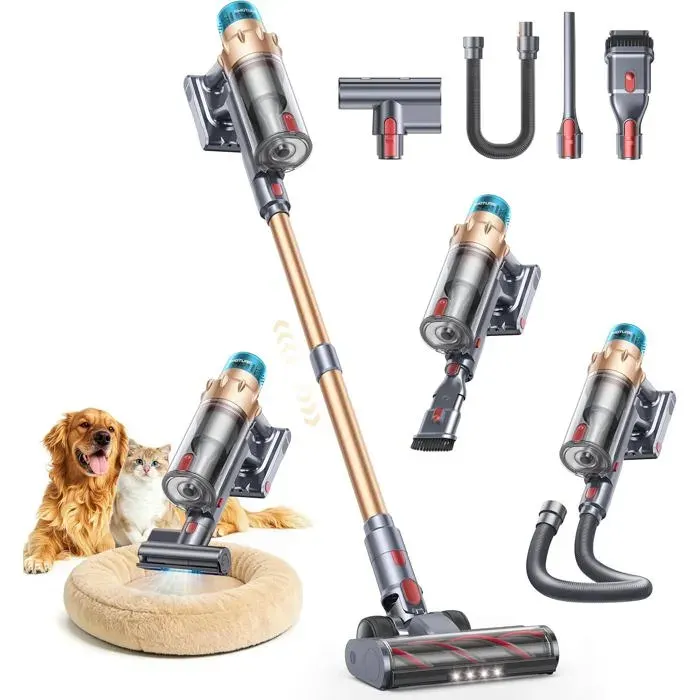 Aspirateur Balai Sans Fil 55KPa/650W/70Min Brosse Matelas Tuyau 1M Mode Auto Écran Tactile Parfumé Animaux Maison