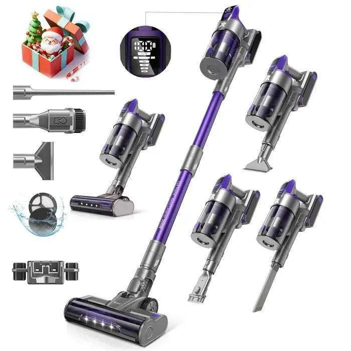 Aspirateur Balai sans Fil 55Kpa-Redkey X18-65 Mins Autonomie Batterie Amovible Brosse Anti-Emmêlement pour Poils danimaux