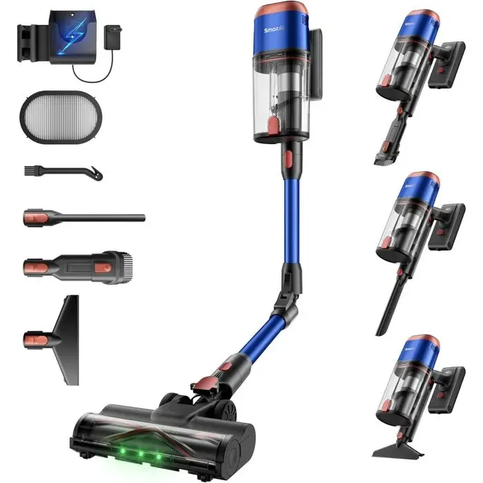 Aspirateur Balai Sans Fil 58000Pa/600W/75MinAspirateur Sans Fil PuissantDouble Bac 18LBrosse En V Anti-EnchevêtrementTube Fle