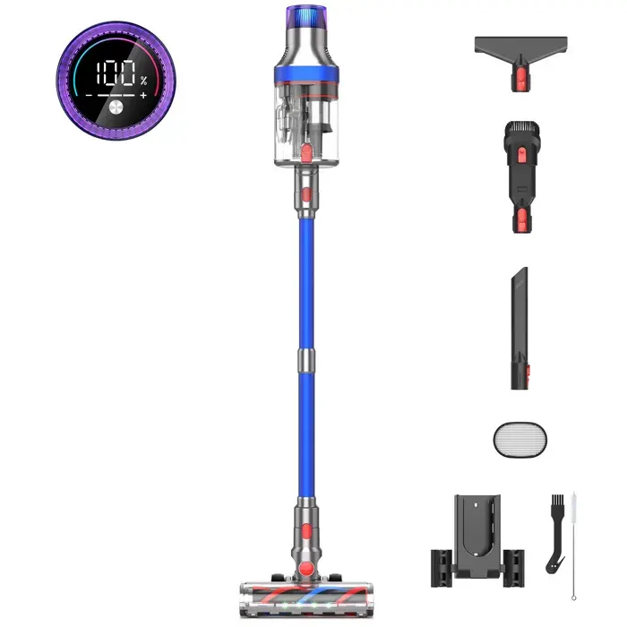 Aspirateur Balai Sans Fil 600W/55KPa - 70min Autonomie - Écran Tactile - Bac 2L - Anti-Poils