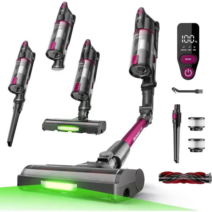 Aspirateur Balai Sans Fil 60Kpa/50Min/120㎡Tube PliableAutoportant À Brosse Anti-EnchevêtrementLumière VerteAspirateur À Main
