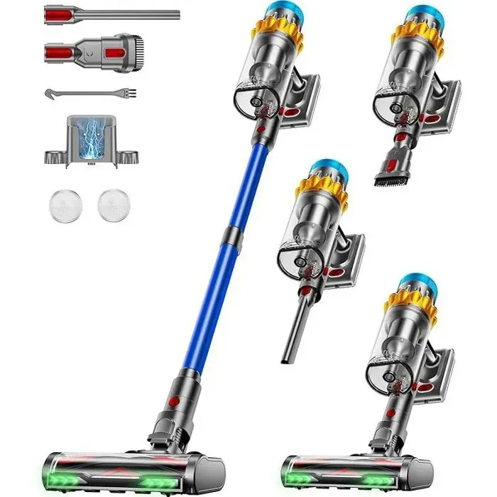 Aspirateur Balai sans Fil 650W/55KPA/70Min Aspirateur sans Fil Puissant Autoportante/Super18L Cup Écran LED/Brosse Anti