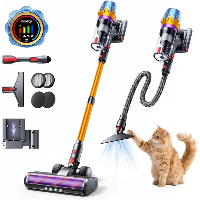 Aspirateur Balai Sans Fil 650W 55Kpa 80Min Réservoir 18L Écran LED Brosse Anti-Enchevêtrement Support Mural Parfumé