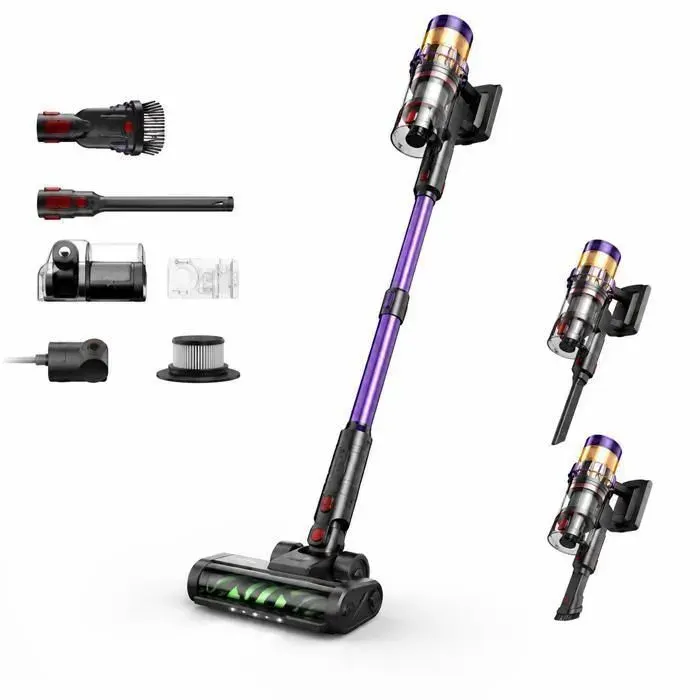 Aspirateur balai sans fil 660W 70KPA à la main écran tactile lumière LED Violet