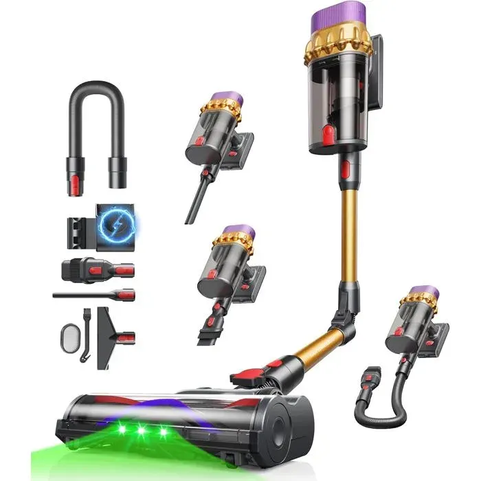 Aspirateur Balai Sans Fil 68Kpa 600W 70Min Aspiration Puissante Batterie Rechargeable Pour Sols Durs Tapis Et Poils DAnimaux