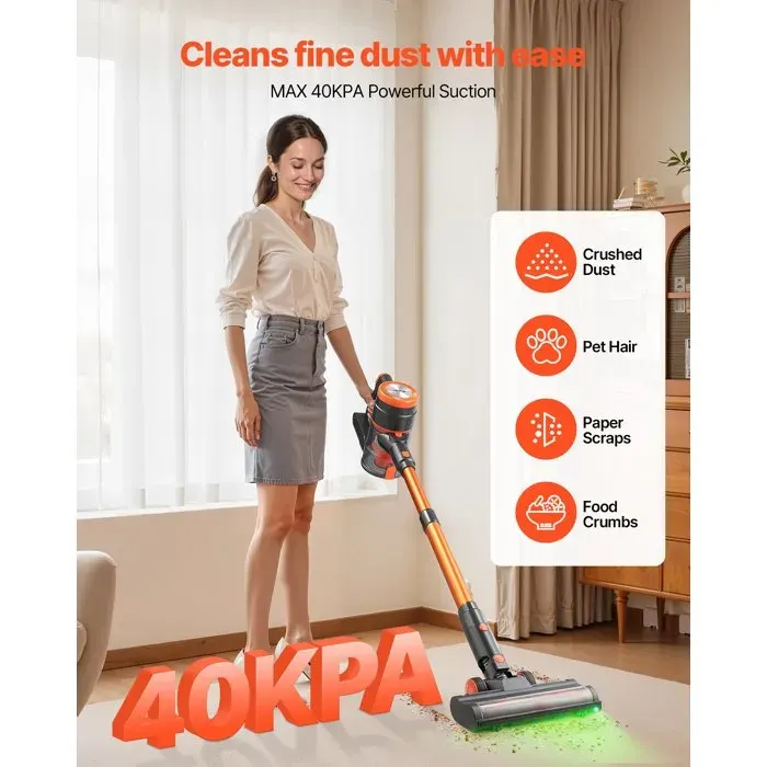 Aspirateur Balai sans Fil à Aspiration Puissante 40 kPa Aspirateur Laveur Rechargeable Anti-enchevêtrement avec Écran LED Léger a…