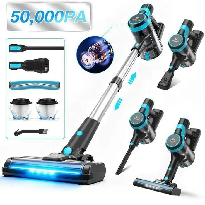 Aspirateur Balai Sans Fil - Aspirateur à Main Grenintol V600 - 50kPa 350W LEDs - Pour Sols Durs Moquettes et Poils dAnimaux