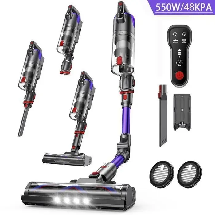 Aspirateur balai sans fil - AZMSARY - 550W/48Kpa - Autonomie 45min - Brosse anti-emmêlement - écran LED - Tube Pliable - Violet