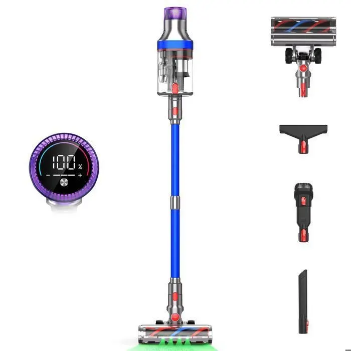 Aspirateur Balai sans Fil - BLOSSOM -S702- 600W 48kpa- 65 min dautonomie - Tube pliable - Lumière LED